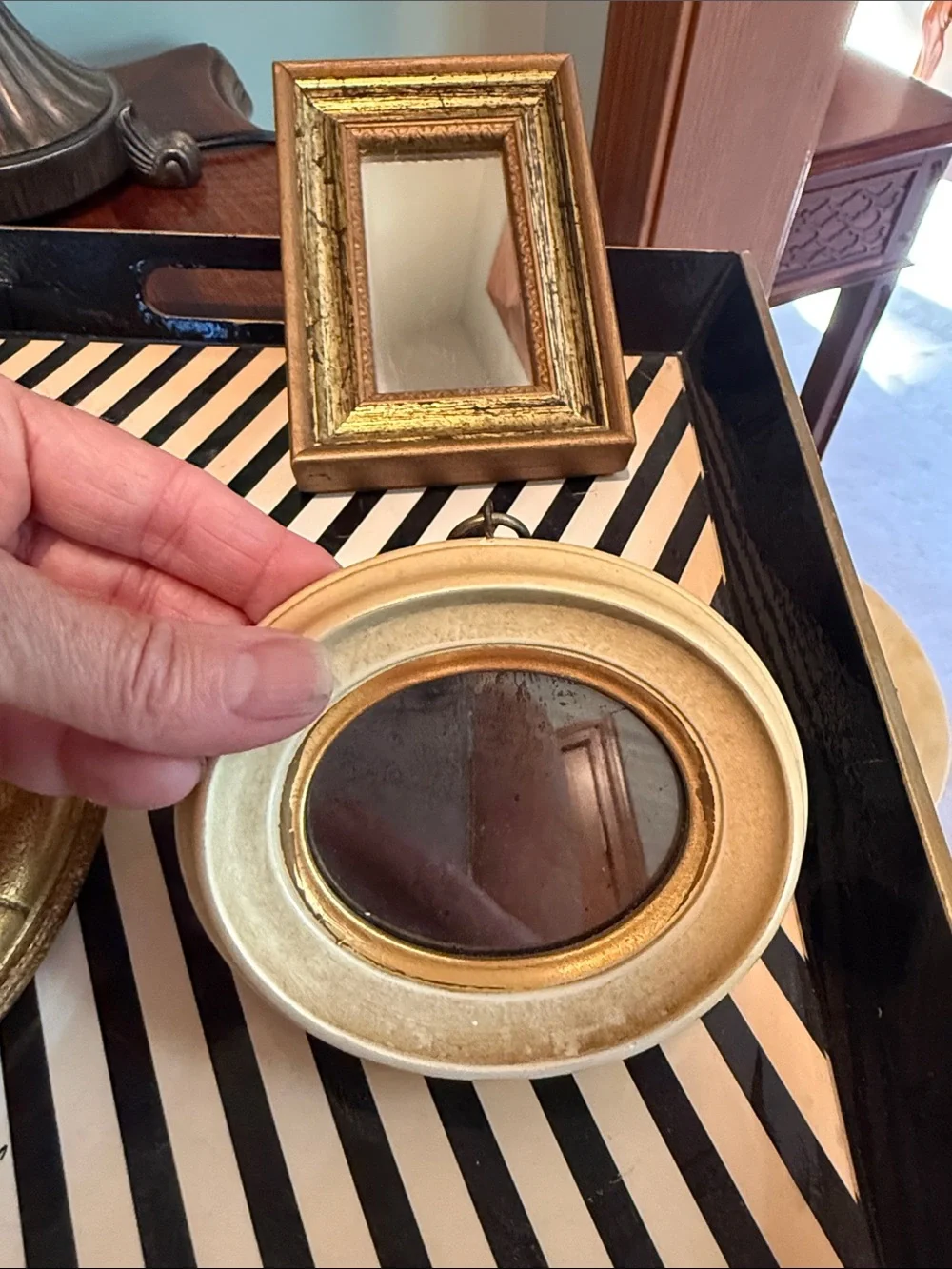 Set of Three Decorative Gold Mini Mirrors and Grape Decor - Picture 3 of 7
